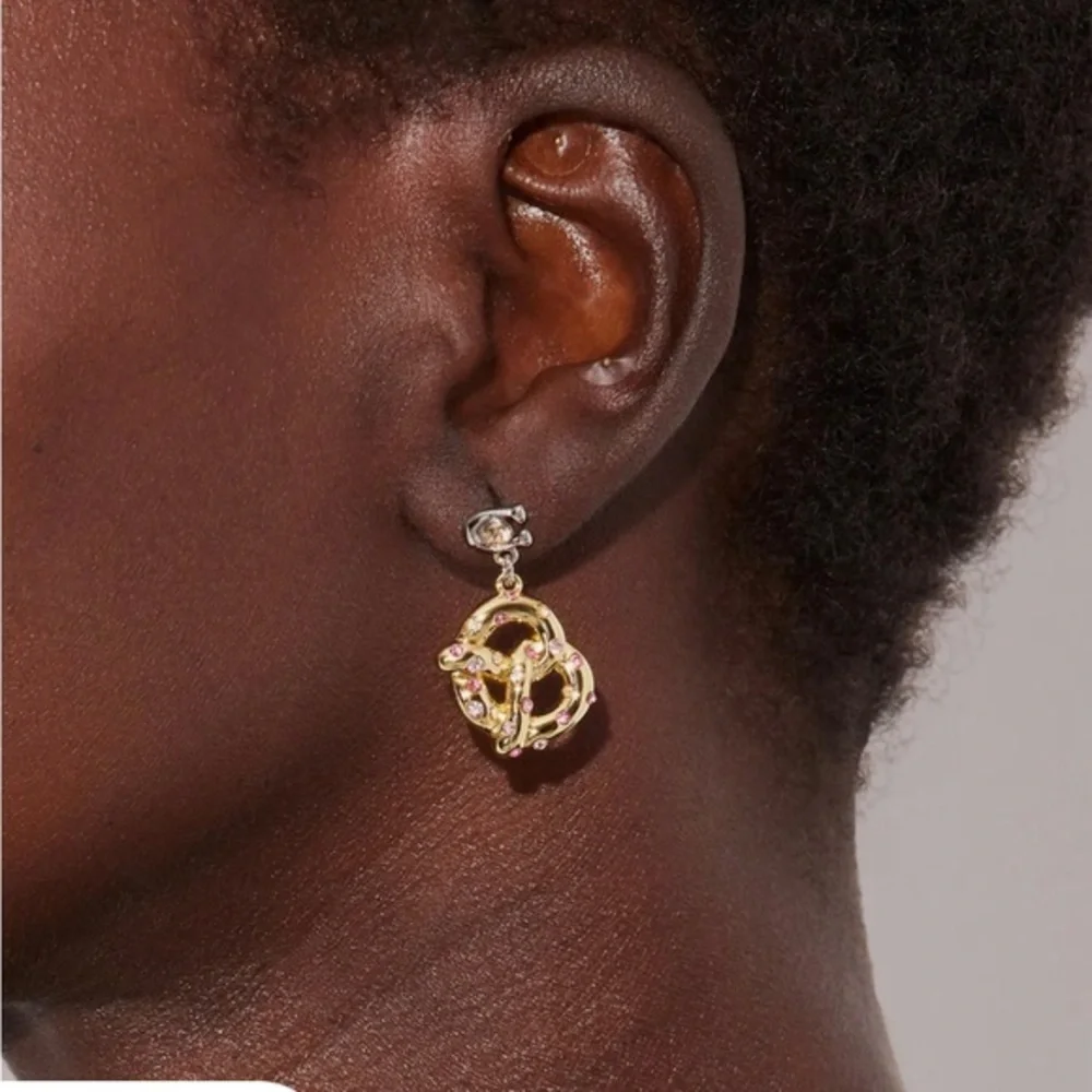 Coach Bumble Bee Pretzel Mismatch stud Earrings new - Picture 4 of 6